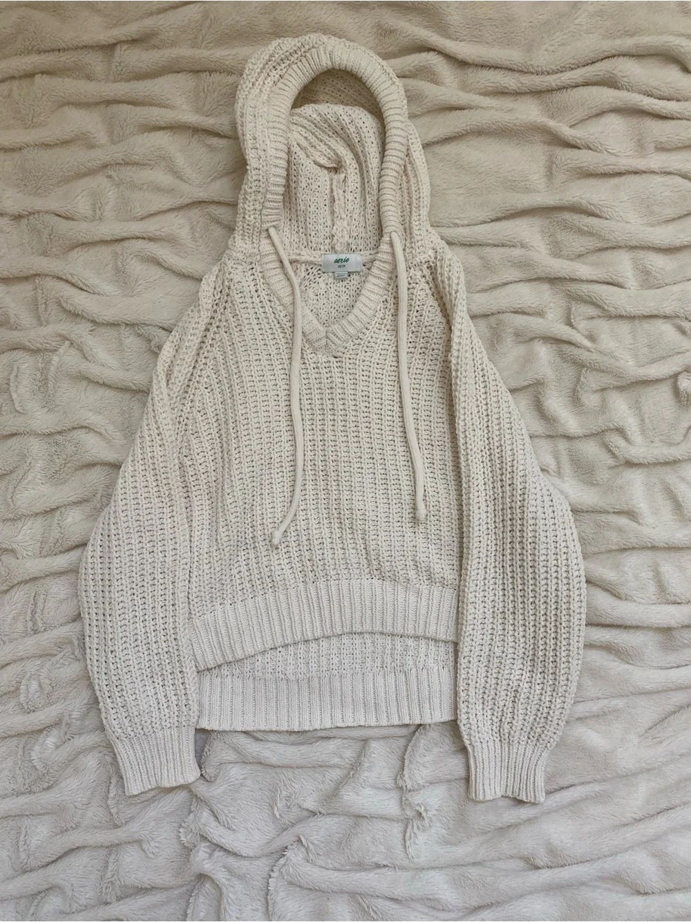 Aerie hoodie thick cream-colored ribbed knit Sz XS